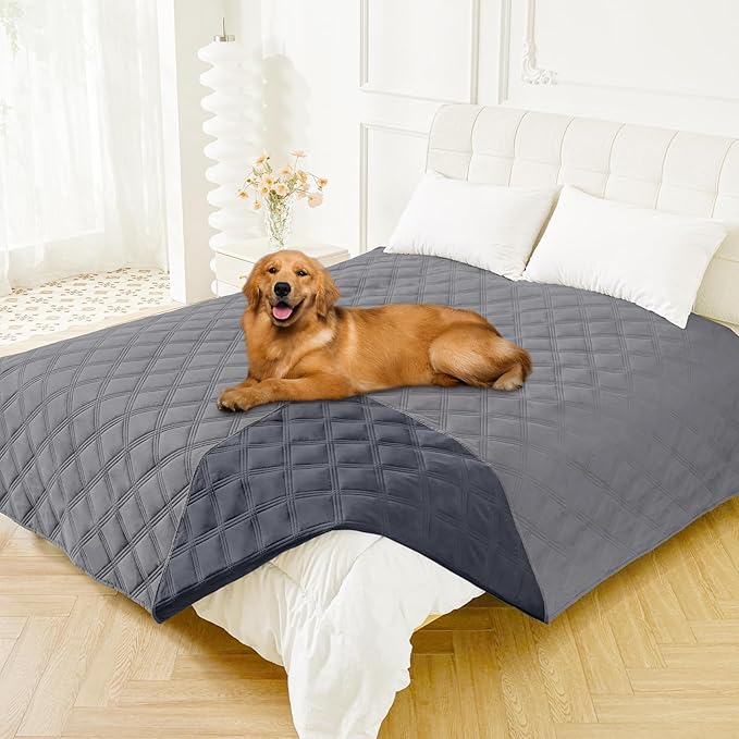 Smiry Waterproof Dog Bed Cover Blanket 82x82, Soft Reversible Pet Blanket, Washable Leakproof Cats Dogs Couch Cover for Sofa, Couch, Furniture, Lattice, Grey/Dark Grey