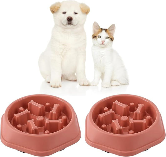 2 PCS Slow Feeder Dog Food Bowl – Bowl Designed to Slow Eating, Promotes Healthy Digestion and Prevents Bloat, Ideal for Cats and Dogs (Pink-Pink)