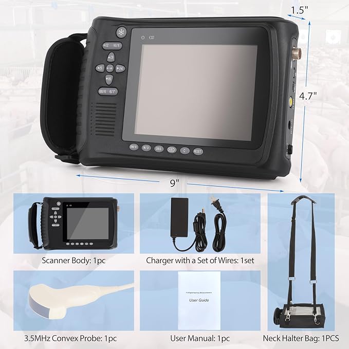 Portable Ultrasound Machine for Pregnancy - with 3.5MHz Convex Probe & 5 Imaging Modes, Pregnancy Digital Ultrasound Machine for Cattle, Horse, Pigs, Sheep, Cats, Dogs, Rabbit, Fish