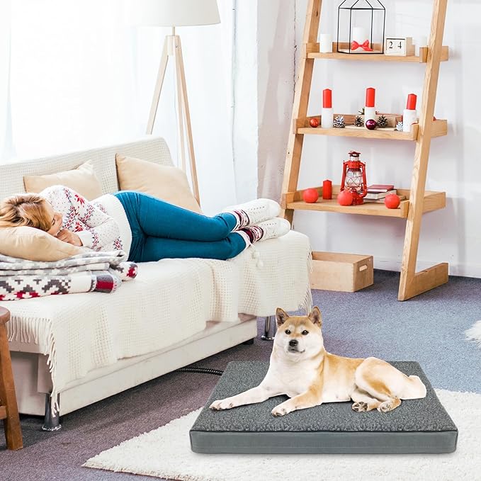 Heated Pet Beds for Indoor/Outdoor Cat & Dog Orthopedic Foam Warming Cat Beds Auto Temperature Control, Washable Cover with Waterproof Liner Thermo Kitty Electric Heating Bed