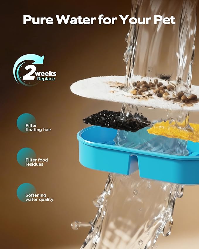 Cordless Cat Water Fountain Wireless: Battery Powered Pet Water Fountains for Cats Indoor - 2.6L Rechargeable Kitty Water Dispenser Automatic Waterer with Water Level Window - 8 Filters & 8 Sponges