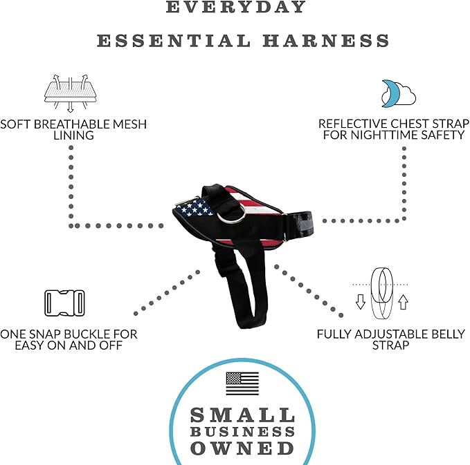 ShawnCo Essential Dog Harness, No-Pull Pet Vest with 3 Leash Clips, No Choke, Reflective, Adjustable and Padded, for Easy Walking and Training for Small, Medium and Large Dogs (Stars and Stripes, S)