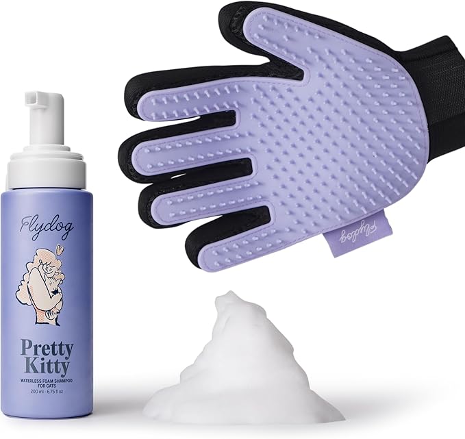Pretty Kitty Waterless Cat Dry Shampoo with Grooming Glove– No Rinse, Lick-Safe, Moisturizing for Dry Skin, Dandruff, Deshedding, Wash Soap Spray Foam for Kittens, Bathing & Cleaning Supplies