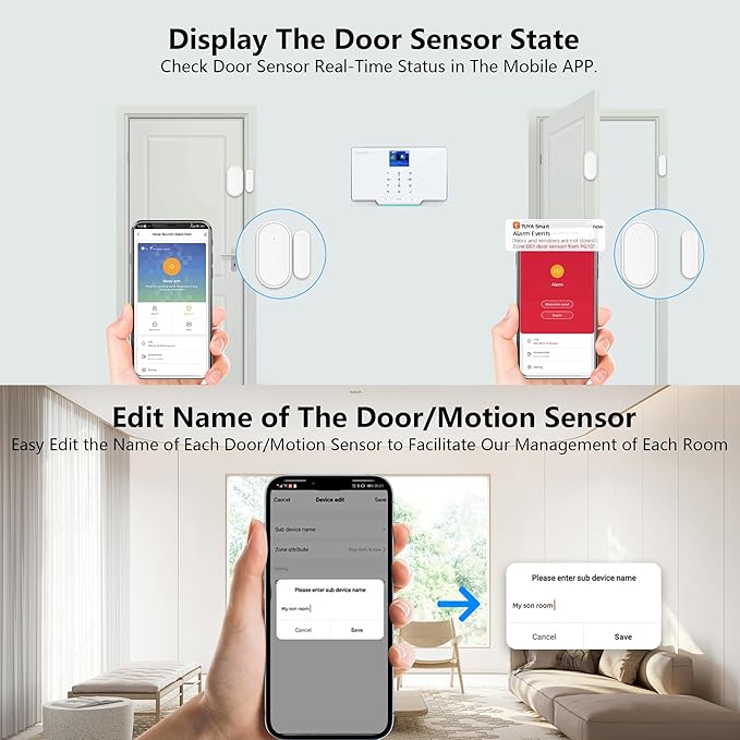 Home Alarm System,12 Pieces Smart Home Alarm Security System DIY No Monthly Fee,Phone Alert,Alarm Siren,Door/Window Sensors,Remotes,Compatible with Alexa and Google, for House Apartment Office,Villa