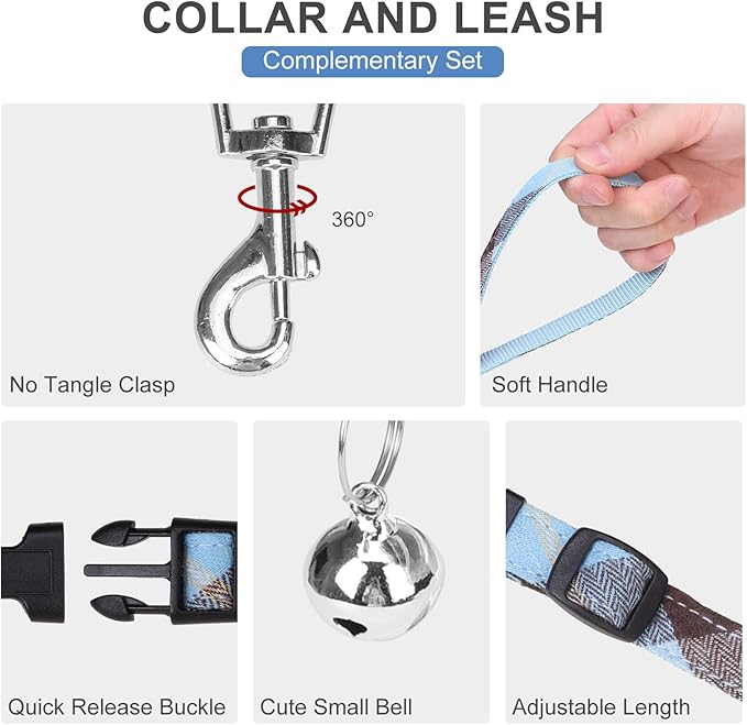 EXPAWLORER Classic Plaid Step in Dog Harness - Small Dog Collar and Leash - Soft Mesh Padded Adjustable Dog Vest Harness No Pull, Reflective Escape Proof for Outdoor Walking, Blue Large