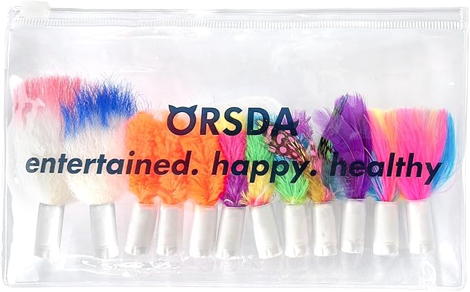 ORSDA 12 Pcs Feathers Replacement and Soft Furry Accessories ONLY Fits Cat Toys, Interactive Toys for Indoor Cats-NOT fits for Other Brand Toys