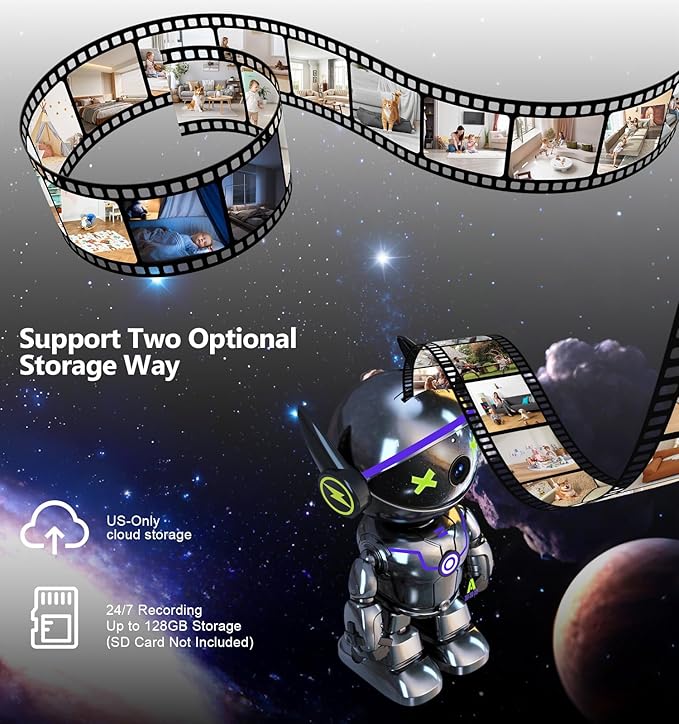 Cameras for Home Security Indoor Robot, 2K 2.4&5Ghz Indoor Camera WiFi Wireless Pet/Nanny/Dog Camera Phone App, Human Detection Color Night Vision, 2 Way Talk, AI Notification Smart Search Monitor Cam