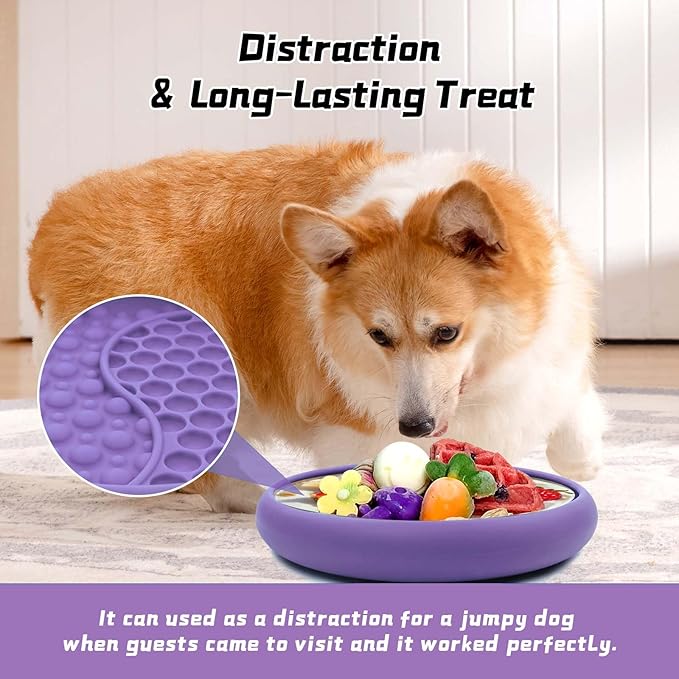 Dog Lick Bowl, Non-Slip Dog Slow Feeder Licking Mat Treat Dispenser, Interactive and Enrichment Toys, Boredom & Anxiety Reducer, BPA Free Silicone (Purple, Large)