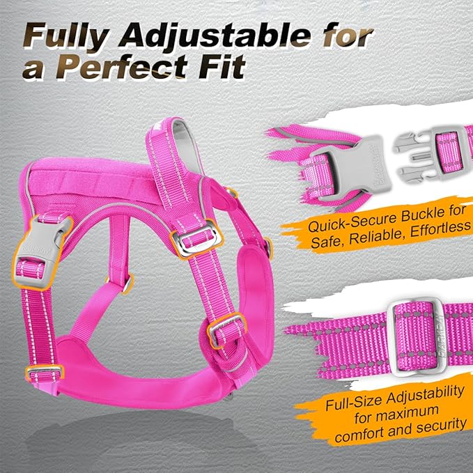 BARKBAY Service Dog Vest Tactical Dog Harness Medium Large Sized Dog Tags Personalized No Pull Adjustable Harness Reflective K9 Working Training Easy Control Military Molle System(Pink,L)