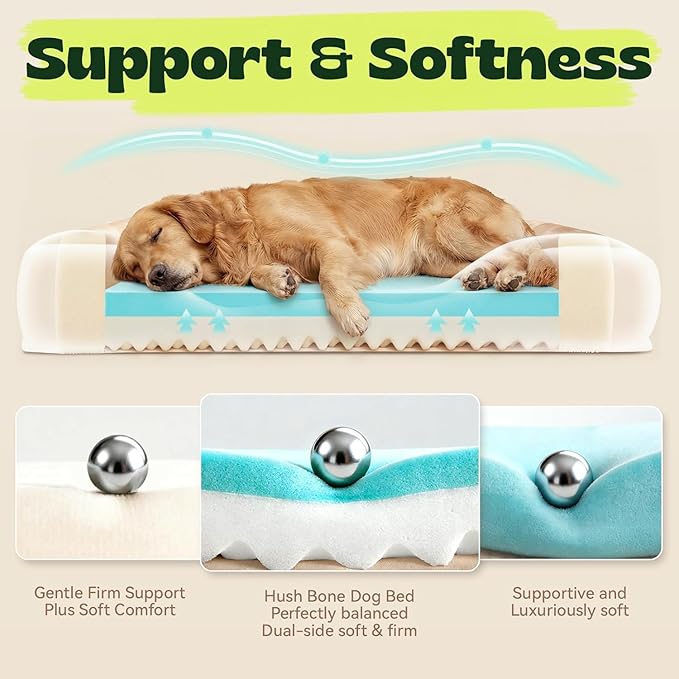 Cooling Orthopedic Extra Dog Beds with Washable Removable Cover,Cool Gel Memory Foam Couch Bed for Jumbo Dogs with Non-Slip Bottom and Egg-Crate Foam Big Waterproof,48.0" LX30.0 WX9.0 Th Beige