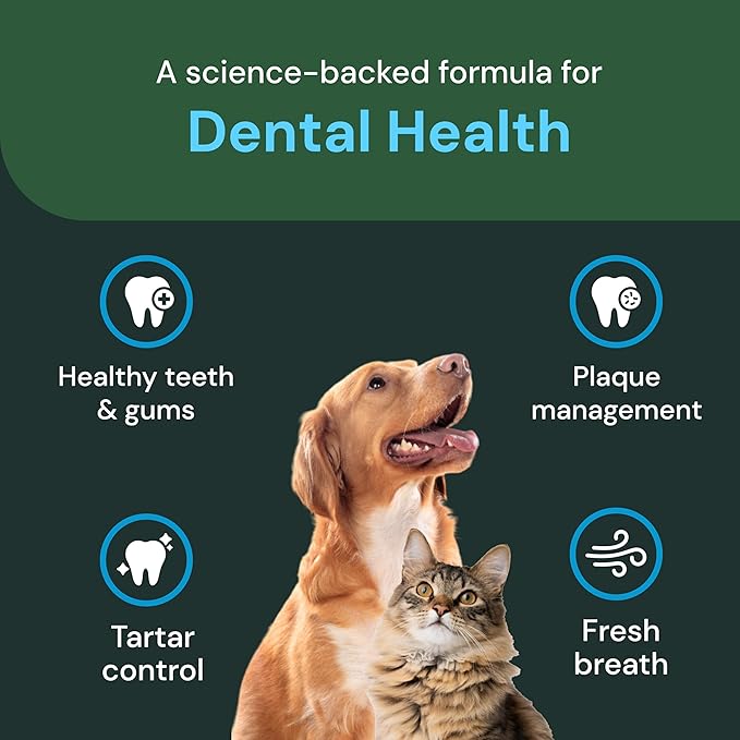 VETRISCIENCE Dental Care Powder - Dental Supplement Powder for Dogs & Cats - Supports Breath Freshening - Healthy Teeth & Gums - Easy-to-Use Oral Hygiene for Pets - 16 oz