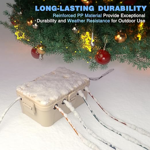 Flemoon Outdoor Electrical Box Waterproof, IP54 Waterproof Extension Cord Cover, Protect Outlet, Plug, Socket, Timer, Power Strip, Holiday Light, Large Weatherproof Connection Box, Almond