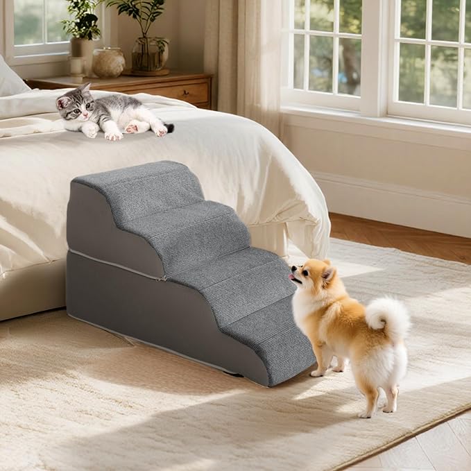 Docred 4-Step Dog Stairs for Small Dogs and Cats - Doggy Ramps, Non-Slip Sturdy Pet Steps for High Beds, Couch, Sofa, Washable Dog Ramp with Removable Cover