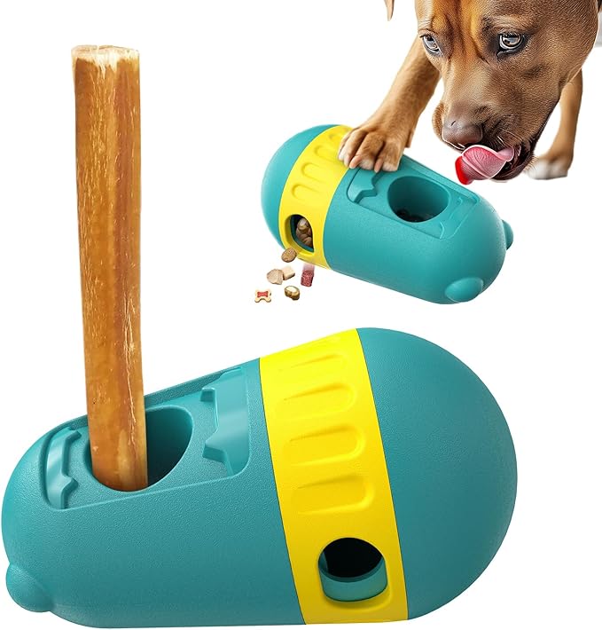 Dog Puzzle Toys Dog Treat Dispensing with Bully Sticks Holder Security Hold Device Interactive Toy to Keep Them Busy Puppy Slow Feeder ,Securely Holds Bully Sticks to Help Prevent Choking. (M-Green)