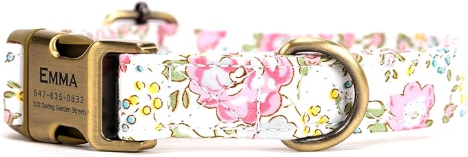 Personalized Dog Collar with Name and Phone Number Engraved,Adjustable Custom Puppy Collar,Organic Cotton Pet Collar for Small Medium Large Boy Girl Dogs