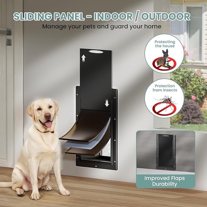 Durable Frame 3-Flap Wall Dog Door, Extreme Weather Large Doggy Door for Wall, Never Rust Wall Pet Door, Telescoping Tunnel, Insulation Flap, 2 Magnetic Flaps, for Pet Up to 100lb