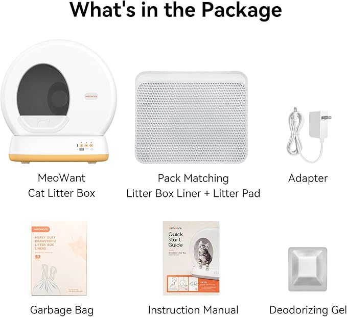 MeoWant Automatic Cat Litter Box，Extra Large Self Cleaning Litter Box for Multiple Cats, App Control, Odor Free, Safety Protection with Trash Bags, Yellow