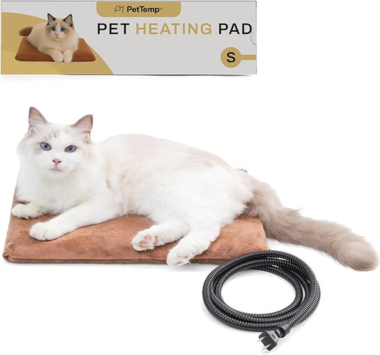 Heated Pet Pad for Dogs and Cats, Waterproof Heating Mat with Chew-Resistant Cord, Constant Warmth for Indoor & Covered Outdoor Use, Multiple Sizes and Colors (Brown, S: 16" × 13" × 1.3")