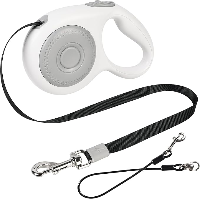 16Ft Retractable Dog Leash, Chew Proof Leash with Wire Pope and Strong Nylon Tape, 360 Tangle-Free Walking Lead for Small to Large Dogs up to 110lbs, One-Hand Brake, White
