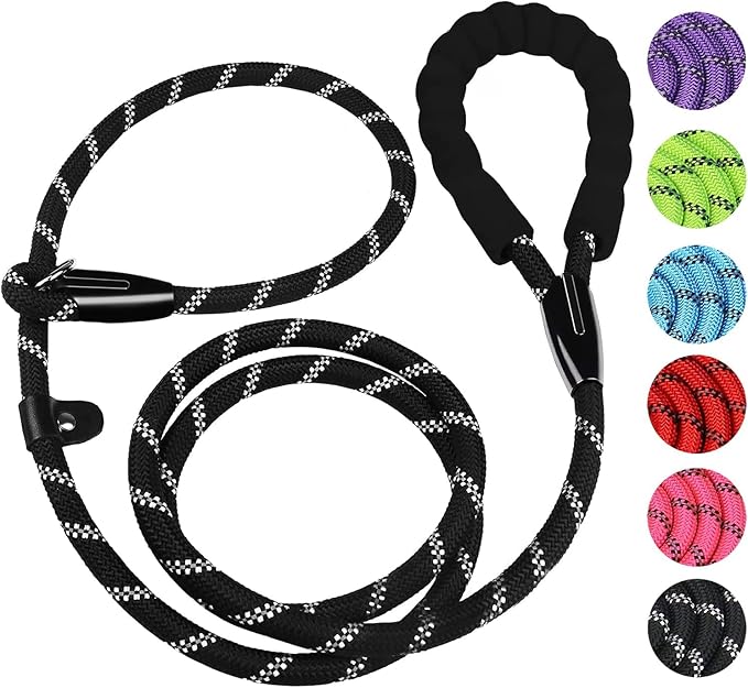 Dog Leash, 5 FT Heavy Duty Dog Leashes, Durable Premium Quality Strong Training Rope Slip Leash with Comfortable Padded Handle and Highly Reflective Threads for Small Medium and Large Dogs