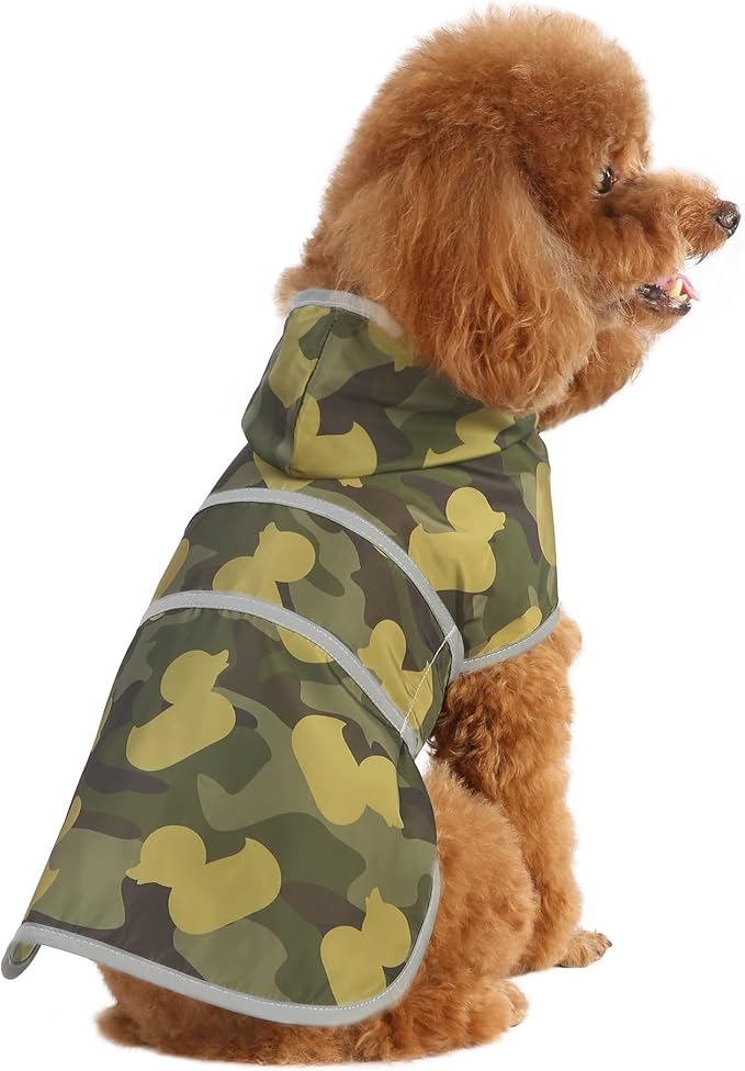 Dog Raincoats for Medium Dogs Waterproof Hooded Rain Jacket with Reflective Strips Leash Hole & Poncho Adjustable Fit (CamoDuck,M)