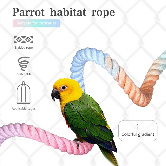3pcs Gradient Colorful Bird Rope Perch Stand,Bird Cage Climbing Rope Toys Accessories,Bendable Climbing,Parakeet Lovebirds Cockatiels Budgies Play (15.7'',23.6'',39.3''BB)