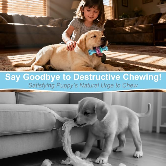Puppy Chew Toys for Teething, Indestructible Dog Chew Toys for Aggressive Chewers - Small & Medium Breeds, Tough Rubber Bone Puppy Toys to Keep Them Busy & Relieve Anxiety