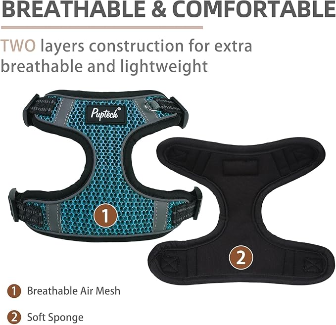 PUPTECK Dog Harness and Leash Set Medium Sized, Step in No Pull Adjustable Puppy Cat Harness Reflective Pet Vest