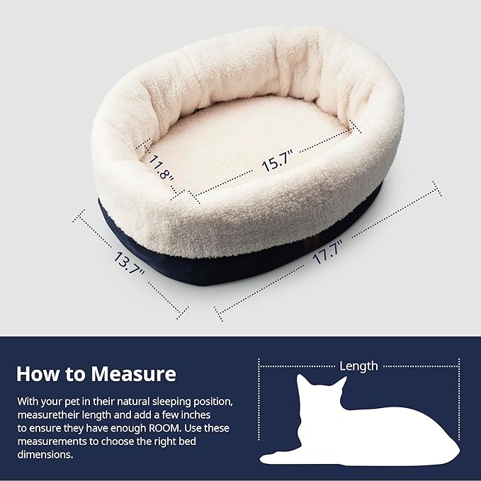 Self Warming Cat Bed, 17.7" x 13.7" Anti-Slip Soft Round Thermal Pet Cushion Bed for Kittens, Cats, Puppies and Small Dogs, Blue