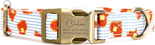 Personalized Dog Collar with Name and Phone Number Engraved,Adjustable Custom Puppy Collar,Organic Cotton Pet Collar for Small Medium Large Boy Girl Dogs