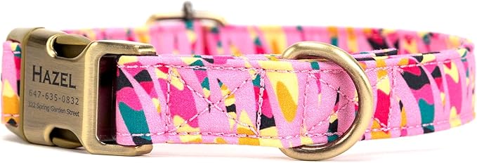 Personalized Dog Collar with Name and Phone Number Engraved,Adjustable Custom Puppy Collar,Organic Cotton Pet Collar for Small Medium Large Boy Girl Dogs