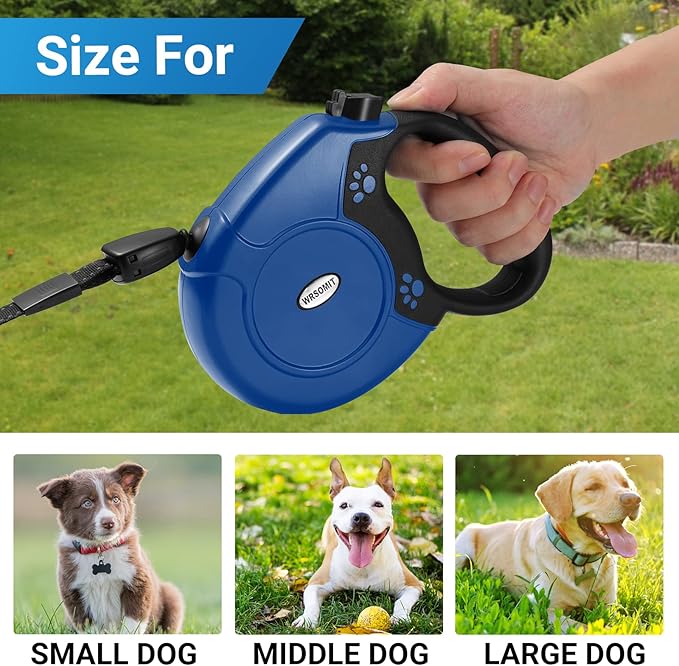Retractable Dog Leash, 26 Ft Heavy Duty Pet Walking Leash for Small Medium Large Dogs up to 99lbs, Anti-Slip Handle, 360 ° No Tangle, Nylon Tape, One-Handed Brake (Blue)