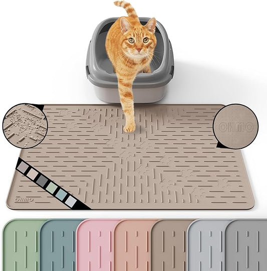 OHMO Cat Litter Mat Trapping Mat Premium Silicone Rubber 23.5x16 Beige, Waterproof and BPA Free Kitty Litter Box Mat, Easy to Clean and Keeps The Floor Tidy