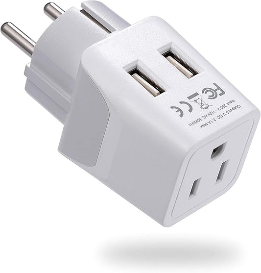 Ceptics Schuko, Germany, France, Spain Travel Adapter Plug with Dual USB - Usa Input Type E/F - Ultra Compact Perfect for Cell Phones, Laptop, Camera Chargers, iWatch, iPad, iPhone and More (CTU-9)