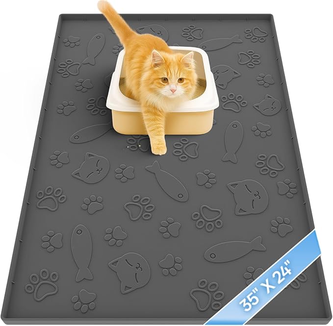 Cat Litter Mat for Litter Box,Large 35" X 24" Silicone Cat Litter Trapping Mat,Urine-Proof & Waterproof Kitty Litter Mats for Floor,Grey