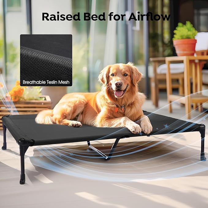 Veehoo Cooling Elevated Dog Bed Add Removable Waterproof Bolster Cushion Mat, Raised Pet Cot with Breathable Teslin Mesh, No-Slip Feet, Dog Sofa Bed for Indoor Outdoor, XXLarge, Black CWC2331B