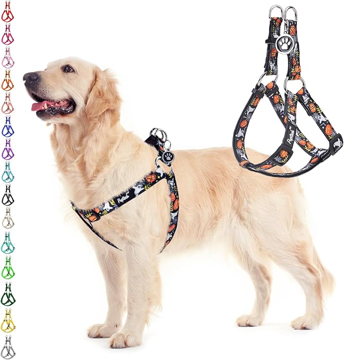 PUPTECK No Pull Dog Harness Soft Adjustable Basic Nylon Step in Puppy Vest Outdoor Walking with ID Tag, Black, M