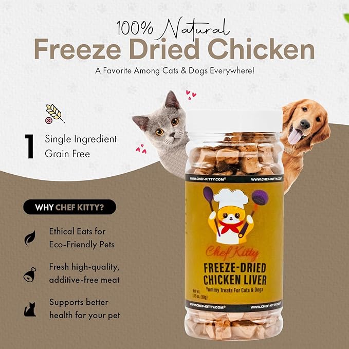 Freeze-Dried Chicken Liver Treats for Cats & Dogs – 100% Human Grade, Single Ingredient, High-Protein, Healthy Snack – No Additives or Preservatives – 1.7oz - Inspected & Tested in USA