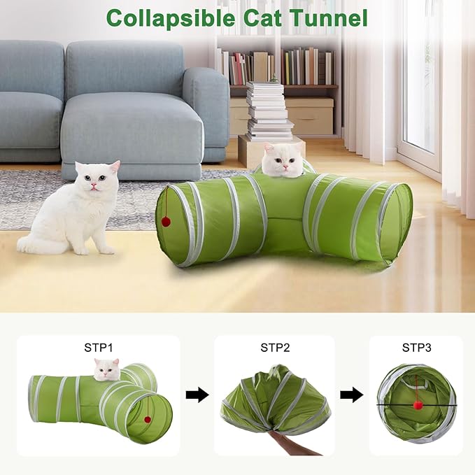 Cat Tunnels for Indoor Cats 3 Way Play Toy Kitty Tunnel Peek Hole Toy with Ball for Cat Tube Fun for Rabbits Kittens and Dogs