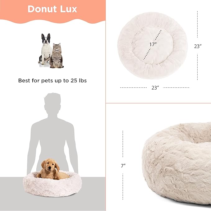 Best Friends by Sheri The Original Calming Donut Dog Bed – Washable Plush Pet Bed for Cats & Small Dogs up to 25 lbs, Lux Faux Fur, Oyster, Small (23" x 23")