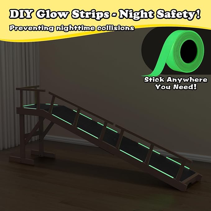 25" Height Dog Ramp for Bed, 73" Long Large Pet Ramp with Non-Slip Surface, Wooden Dog Ramp with Removable Rail & Rest Platform, Also as Dog Stairs for Small Senior Dogs with Glow Strips, Brown