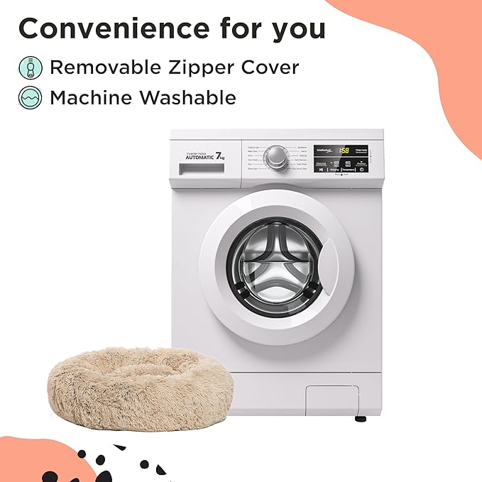 Best Friends by Sheri The Original Calming Donut Dog Bed – Washable Plush Pet Bed for Medium Breeds up to 45 lbs, Shag Faux Fur, Frost Gray, Medium (30" x 30")