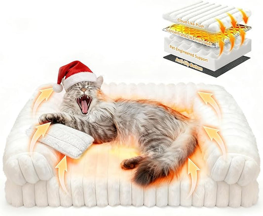 Cat Bed, Cat Beds for Indoor Cats, Winter Self Warming Pet Sofa Bed, Washable Medium Pet Bed for Puppy and Small to Large Kitten with Anti-Slip Bottom, Fits Up to 65lbs Pets