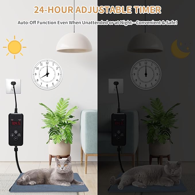 Pet Heating Pad for Cats and Dogs - Electric Warming Mat with Timer & Temperature Setting, Waterproof Cover, Auto Shut-Off - Safe Indoor Bed Warmer 16 * 12inch