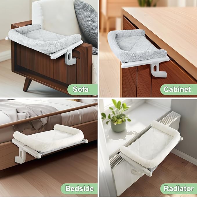 Sunhoo Cat Window Perch Hammock Sturdy Windowsill Bed Seat for Large Cats No Drilling No Suction Adjustable Kitty Shelf with Washable Cover Easy Assembly Holds up to 40 lbs 24.8 * 15 in (Grey, L)