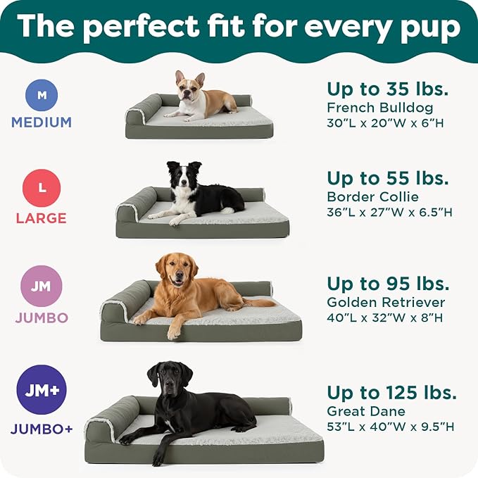 FurHaven Orthopedic Dog Bed for Small/Medium Dogs, L-Shaped Chaise Mattress with Egg Crate Orthopedic Memory Foam for Joint Support, Removable Washable Cover, Medium, Faux Fur & Suede, Stone Gray