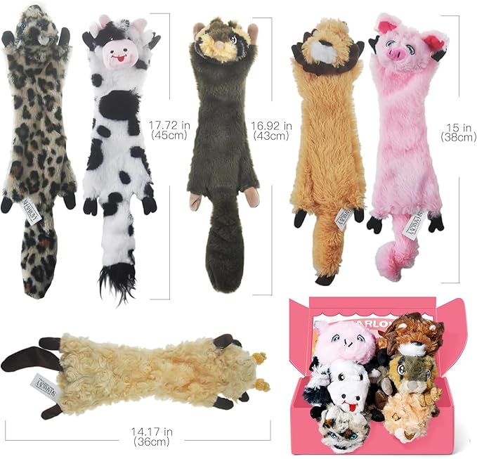 SHARLOVY Dog Squeaky Toy No Stuffing 6 Pack, Dog Toys Crinkle for Small Puppy, Durable Chew Plush Cute Animals Natural for Teething Pet