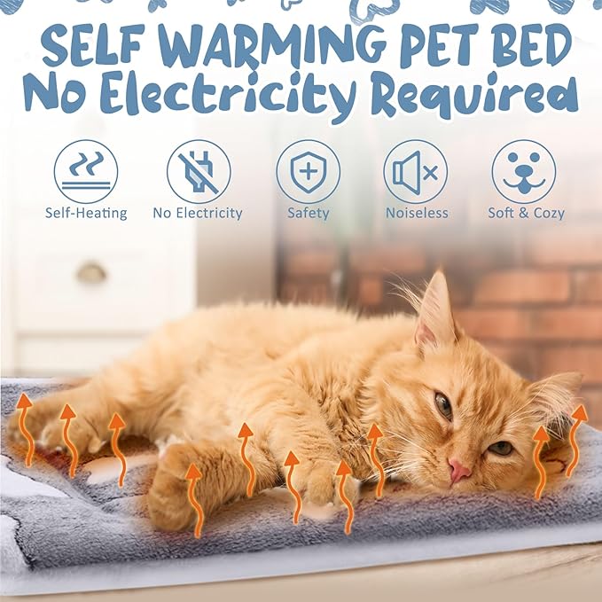 VitalCozy 2 Pack Self Warming Cat Mat Self Heating Pad Bed Reversible Machine Washable Reflects Body Heat Warm Thermal Pet Pad Crate Blanket for Feral and Indoor Cat (Grey,22'' X 18'',Bone)