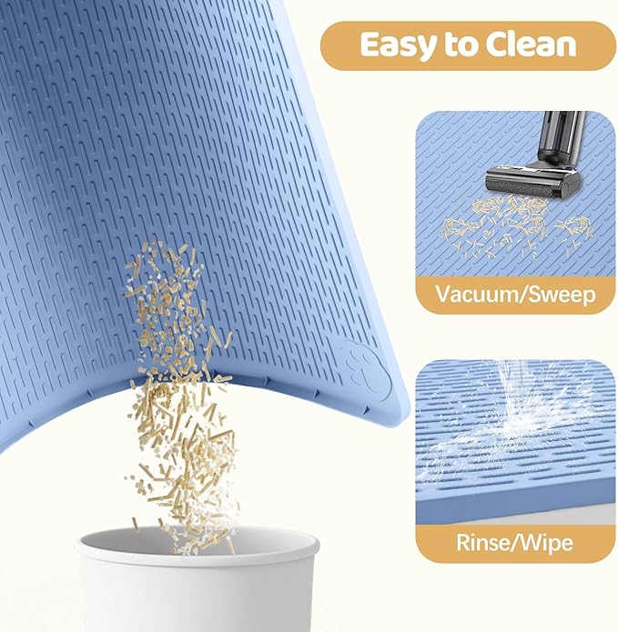 Cat Litter Mat, XXL Extra Large 50" x 35" Silicone Mat Litter Trapping Mat for Scatter Control, Soft on Kitty Paws, Easy to Clean (Blue)