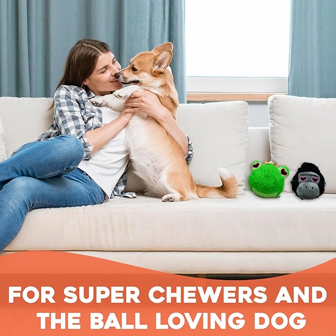 Flourish Pets 2 in 1 Multi-Layer Chew Toy for Active Dogs | Non-Toxic BPA Free Double Stitched Soft Fabric Exterior Dog Toys | Long-Lasting Dog Plush Toys – Love Frog/Love Gorilla 3.5"